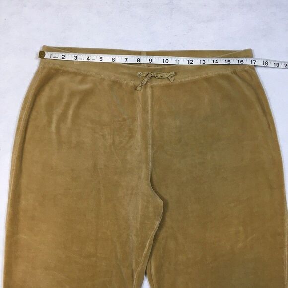 Lands End Womens L Velour Wide Leg Lounge Crop Pants Gold Tan Drawstring Comfy - Picture 5 of 11